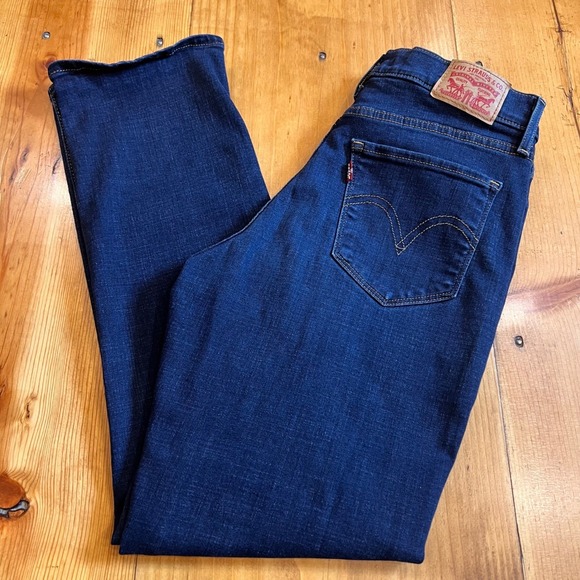 Levi's Denim - Levis Classic Straight Leg Jeans Womens Size 4 Dark Indigo Blue Stretch A3